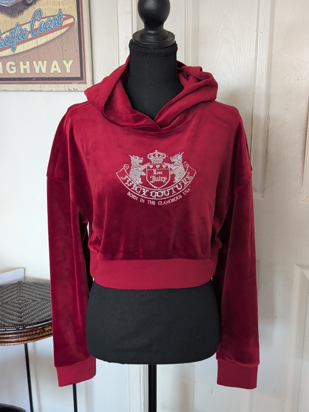 Juicy Couture Crop Cropped Scottie Hoodie Top Women M